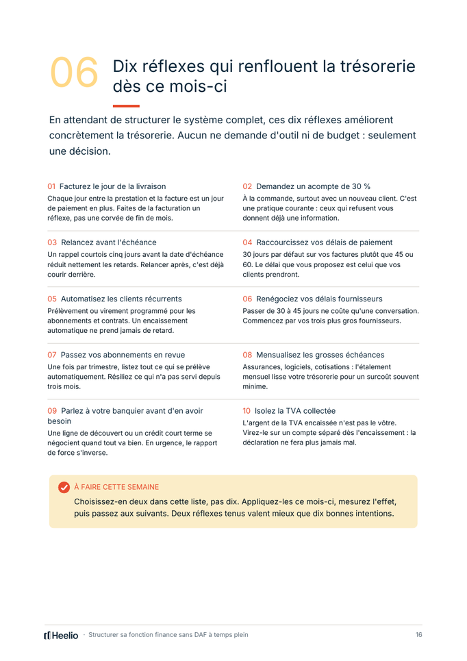 Page du guide : dix réflexes de trésorerie