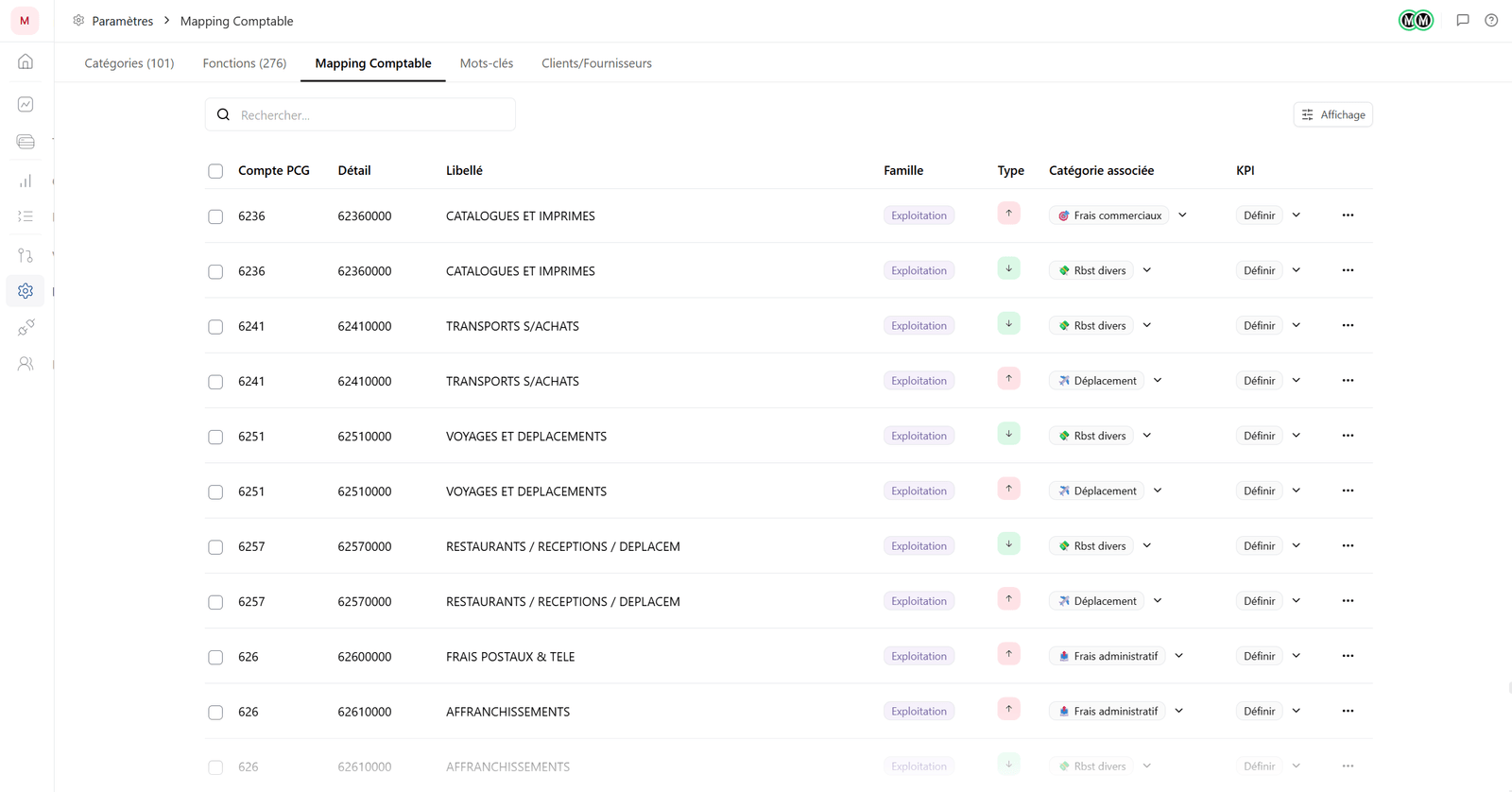Mapping des comptes et grille de lecture dans Heelio